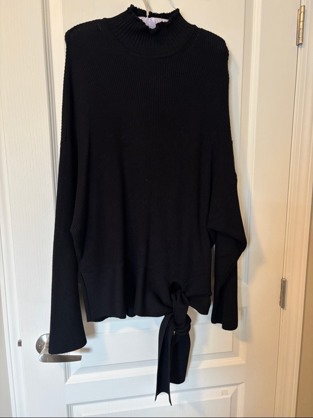 Zara Black Tie-Hem Mock Neck Women's Sweater